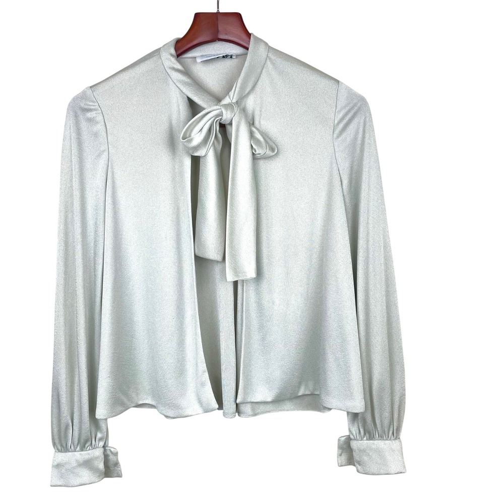 Vintage 70s Womens Top Sz S‎ Neck Bow Retro Cottage Twee Indie Sleeze Grunge